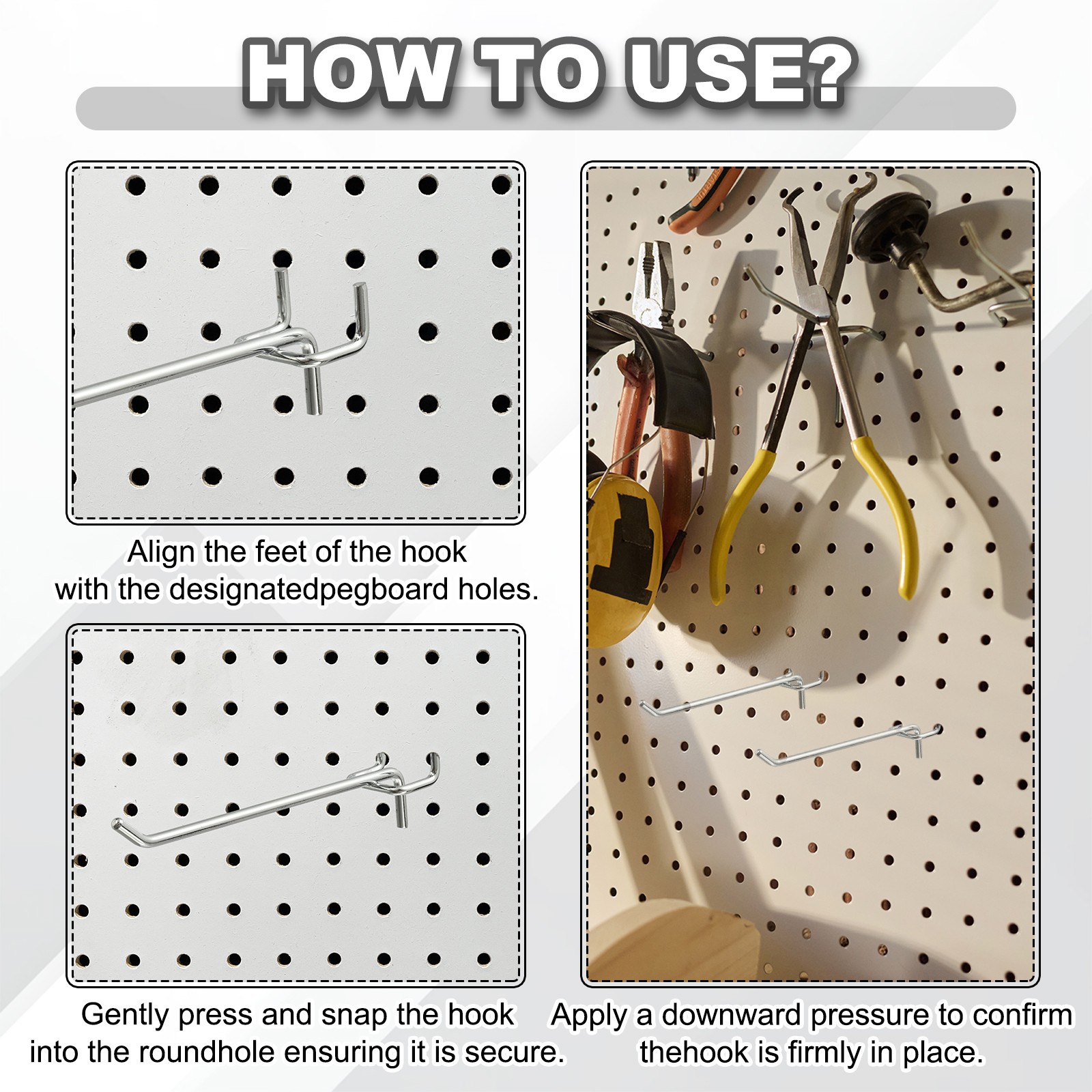 20 Pcs Pegboard Hooks, 7.9″ Peg Board Hooks Kit, Silver Tone (1mm)