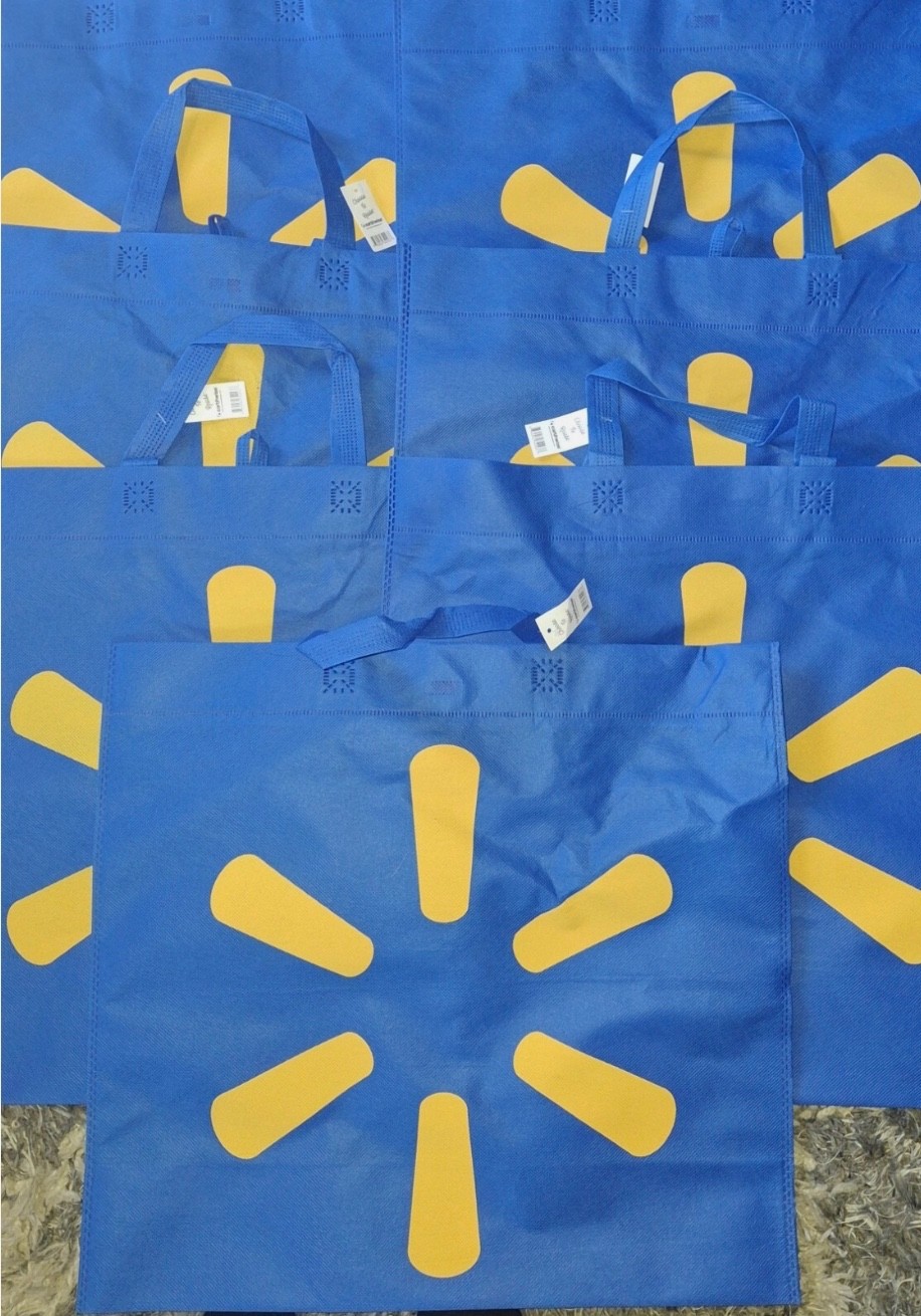 Lot of 10 Walmart Reusable Shopping Bags, Used Once w/ Tags, Bluer Color