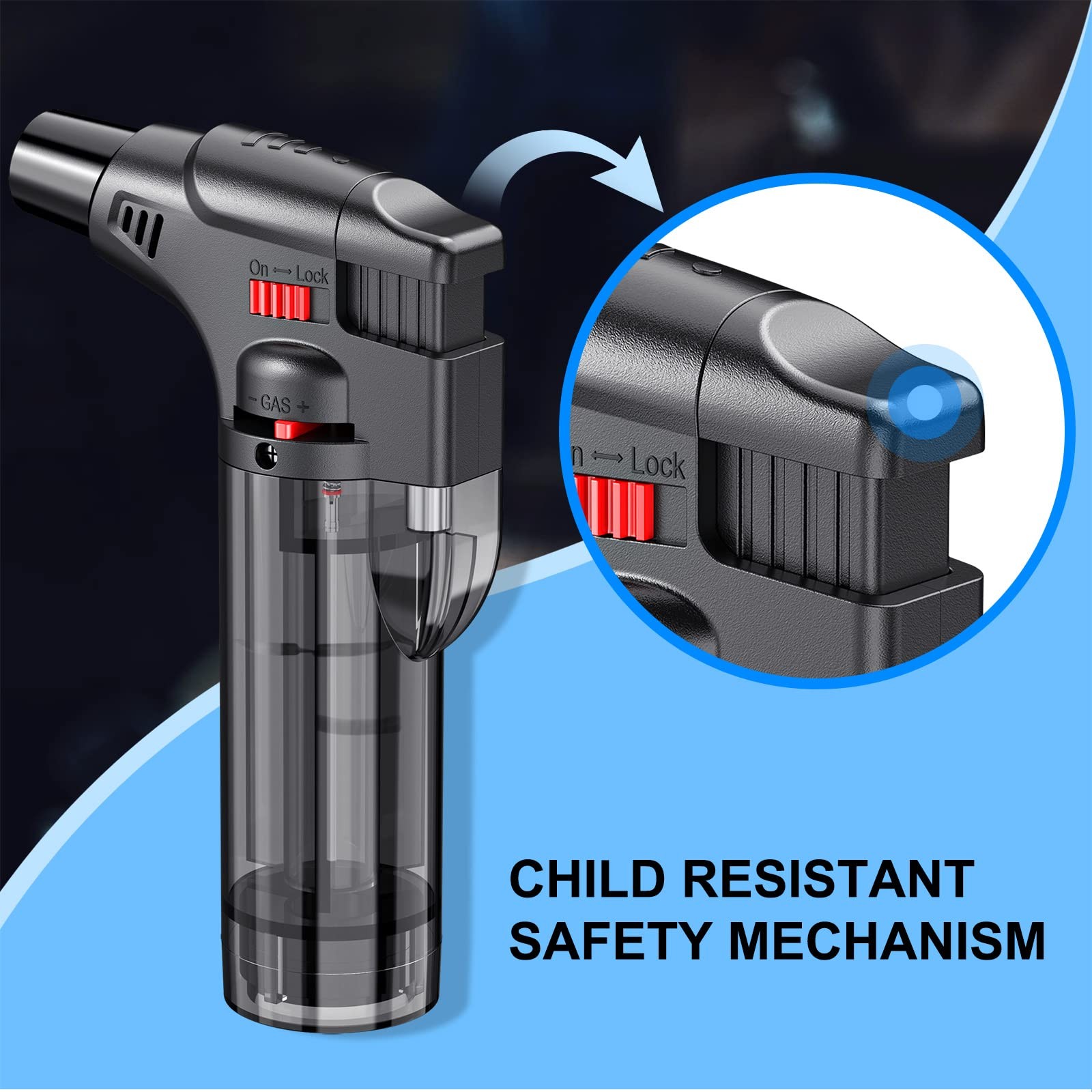 Torch Lighters, 4 Pack, Butane Refillable Jet Flame Lighter, Black