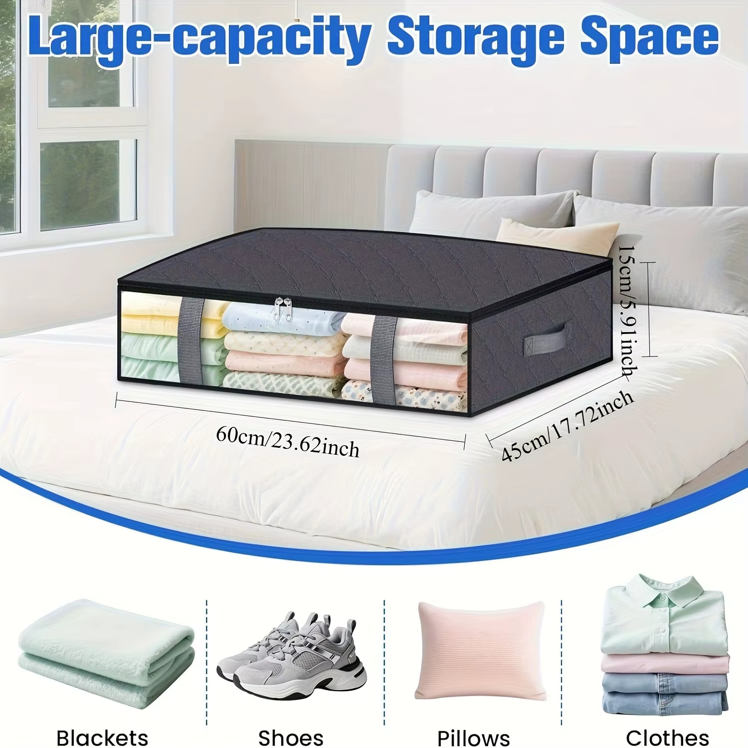 4 Pack Under Bed Storage Containers Space-Saving Bedding Organizer for Bedroom*