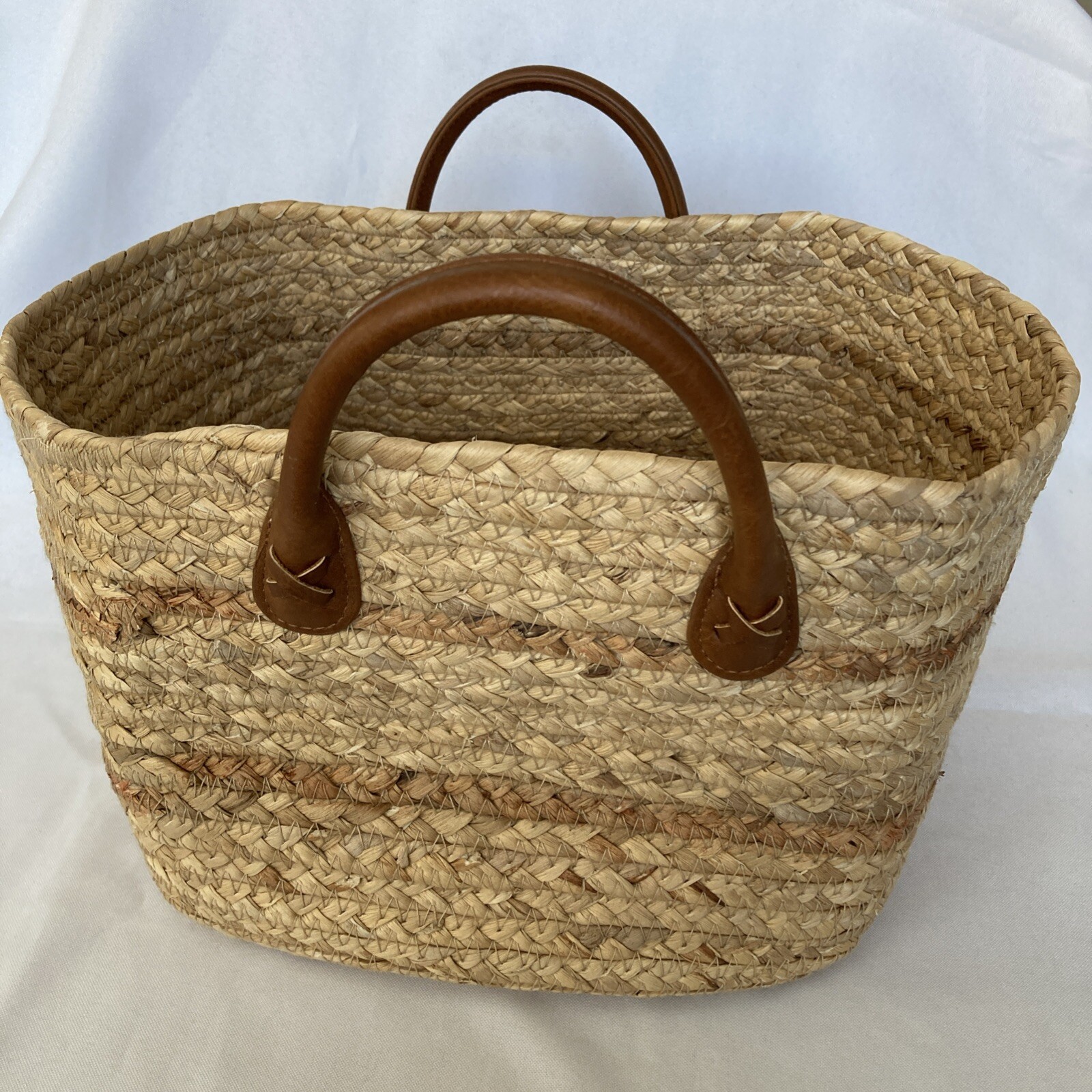 Double-Handled Basket Braided Water Hyacinth 12 x 10 x 7″ Storage Shopping Tote