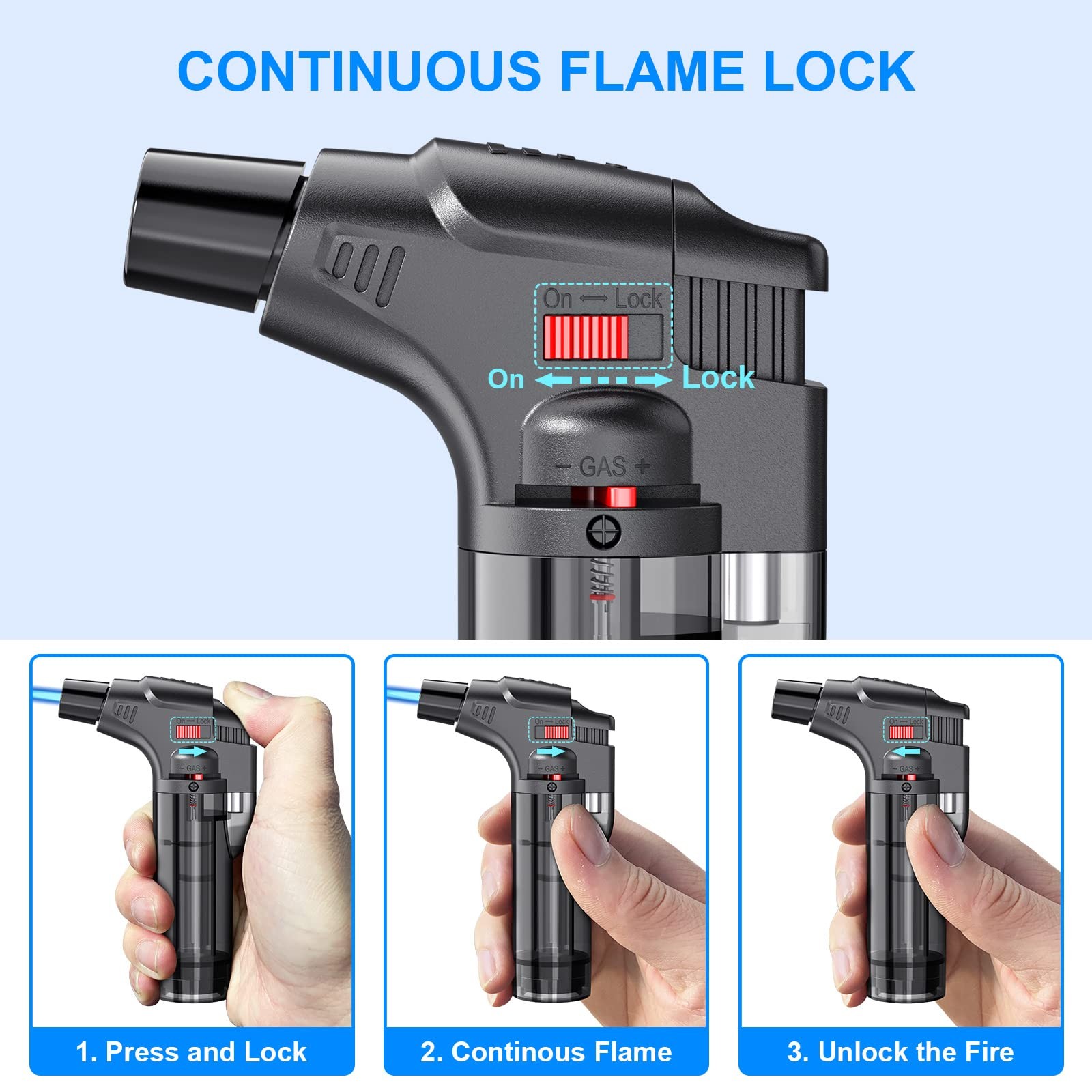 Torch Lighters, 4 Pack, Butane Refillable Jet Flame Lighter, Black