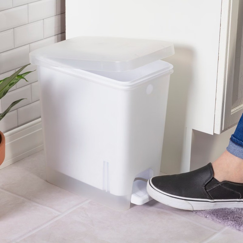 2.7gal Step Trash Can Clear Small Pedal-Operated Lid, Bathroom Garbage