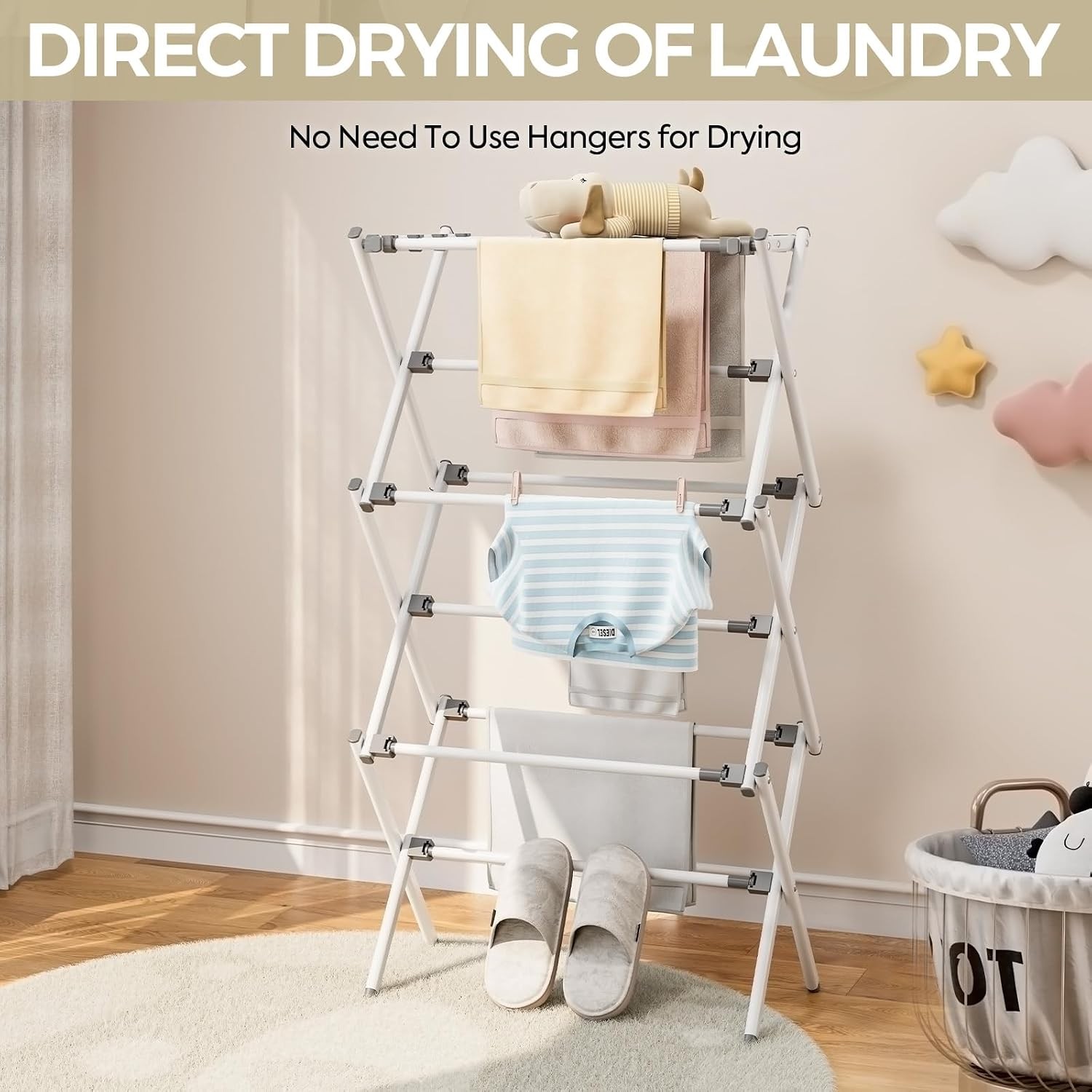 Extra Large Foldable Laundry Rack Adjustable 20.87-35.43 Inch
