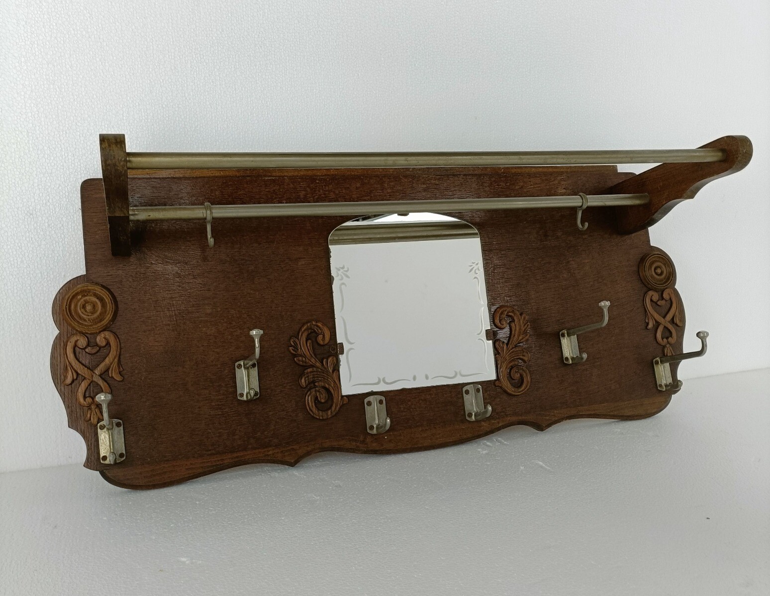 Vintage Wall Coat Rack Shelf Mid Century Modern Railroad Industrial Wood Pop art