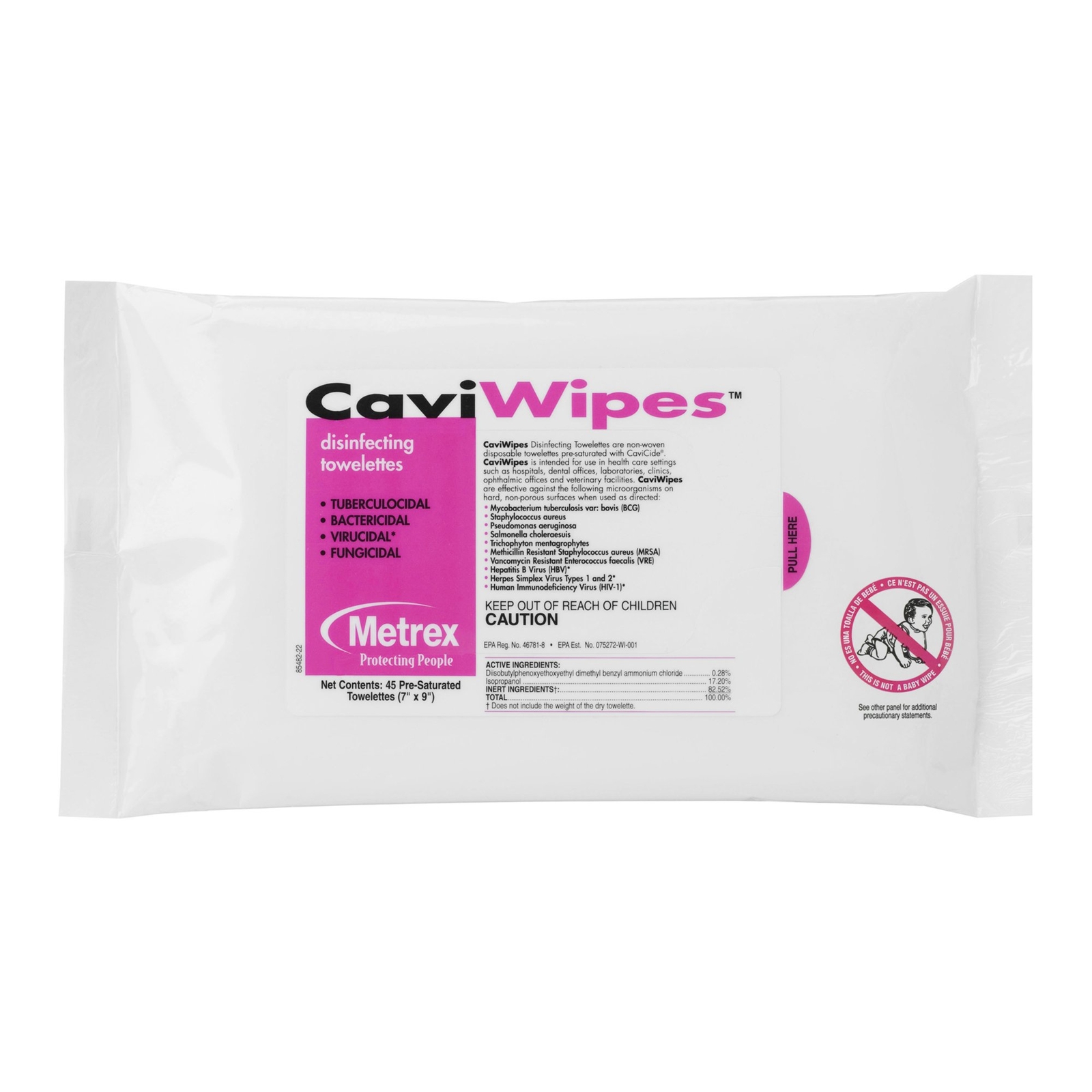 CaviWipes Alcohol Surface Disinfectant Wipes 1 Pack – 45 Towelettes per Pack