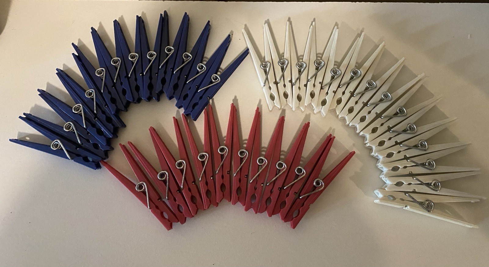 Vintage Red White Blue Plastic Clothes Pins Lot of 37 Americana Patriotic