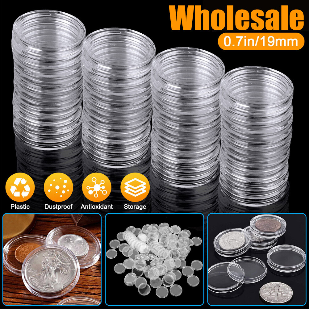 Lots 19mm Clear Round Capsules Coin Box Plastic Holder Case Storage Container