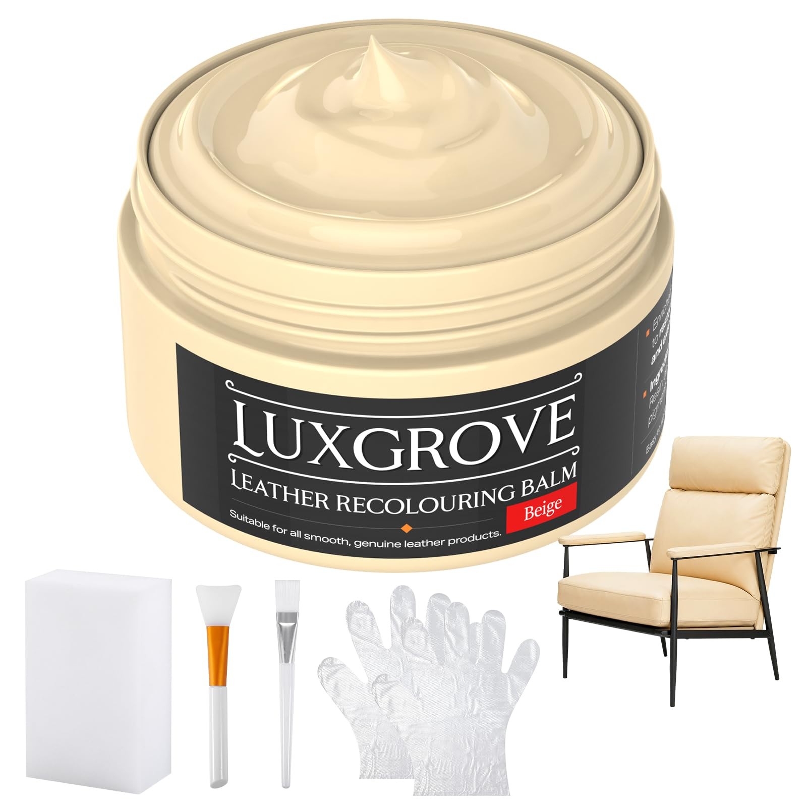 LUXGROVE® Beige Leather Recoloring Balm, Leather Repair kit for Vinyl Furnitu…