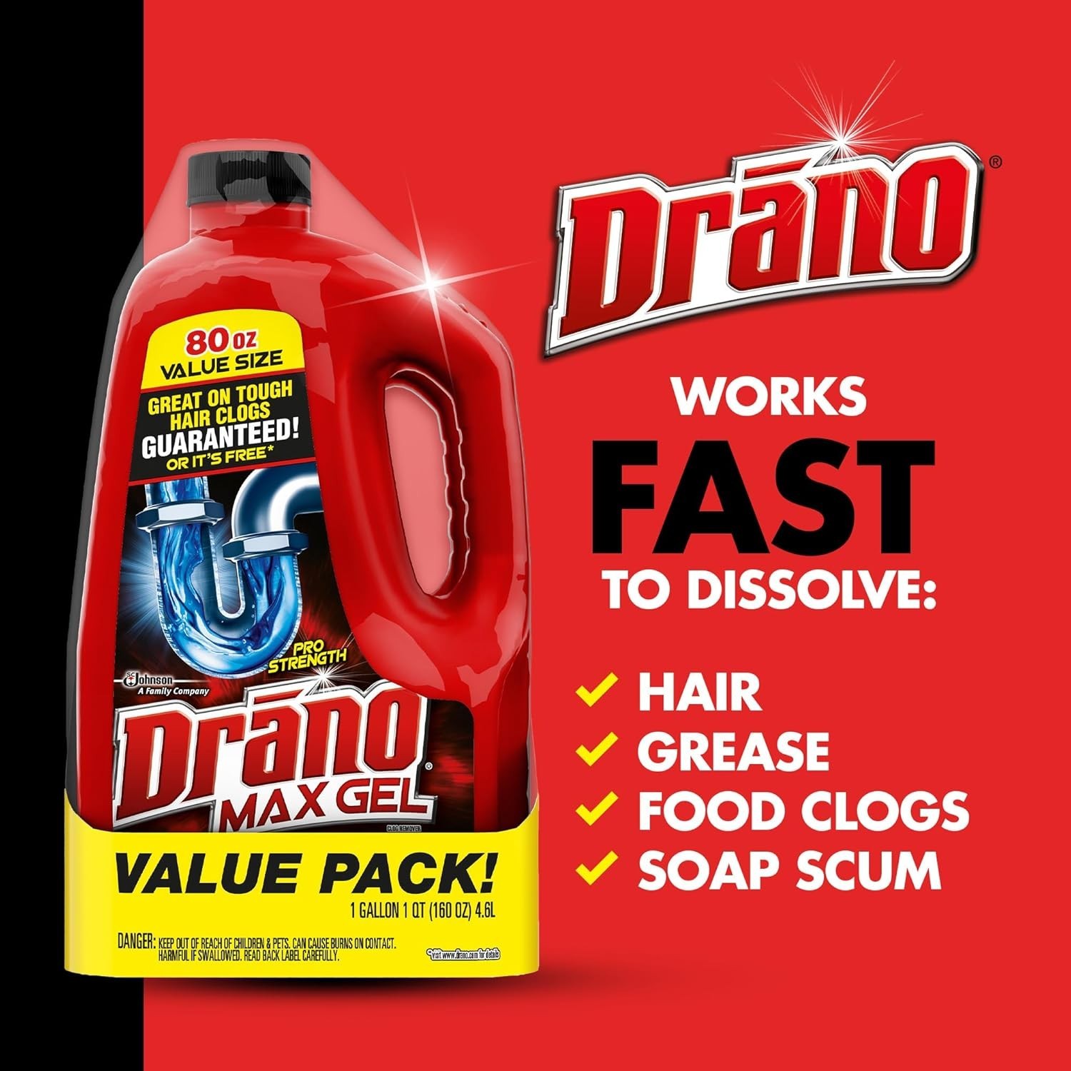 Drano Max Gel Drain Clog Remover, 160 Ounces, 2 Count
