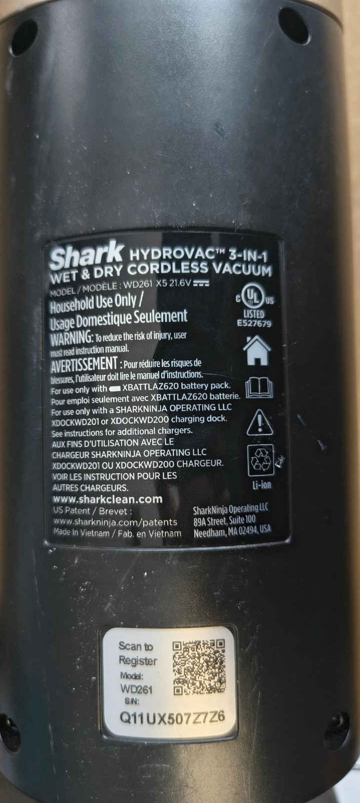 Shark WD261 HydroVac Cordless Vacuum For Parts Free US Ship
