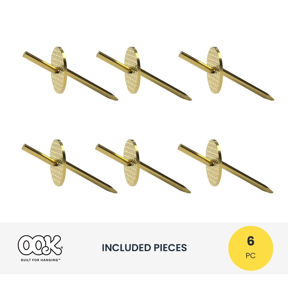 (3 pack)One-Step Picture Hanger, Push Pin, 10 lbs, Steel, Brass, Gold, 6 pack
