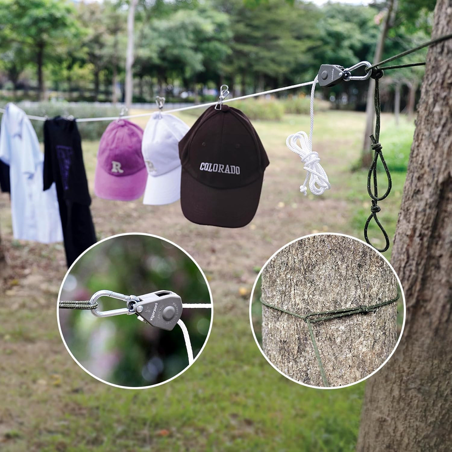 Tendedero de retractil viaje portatil cuerda polea mosqueton camping 19Ft