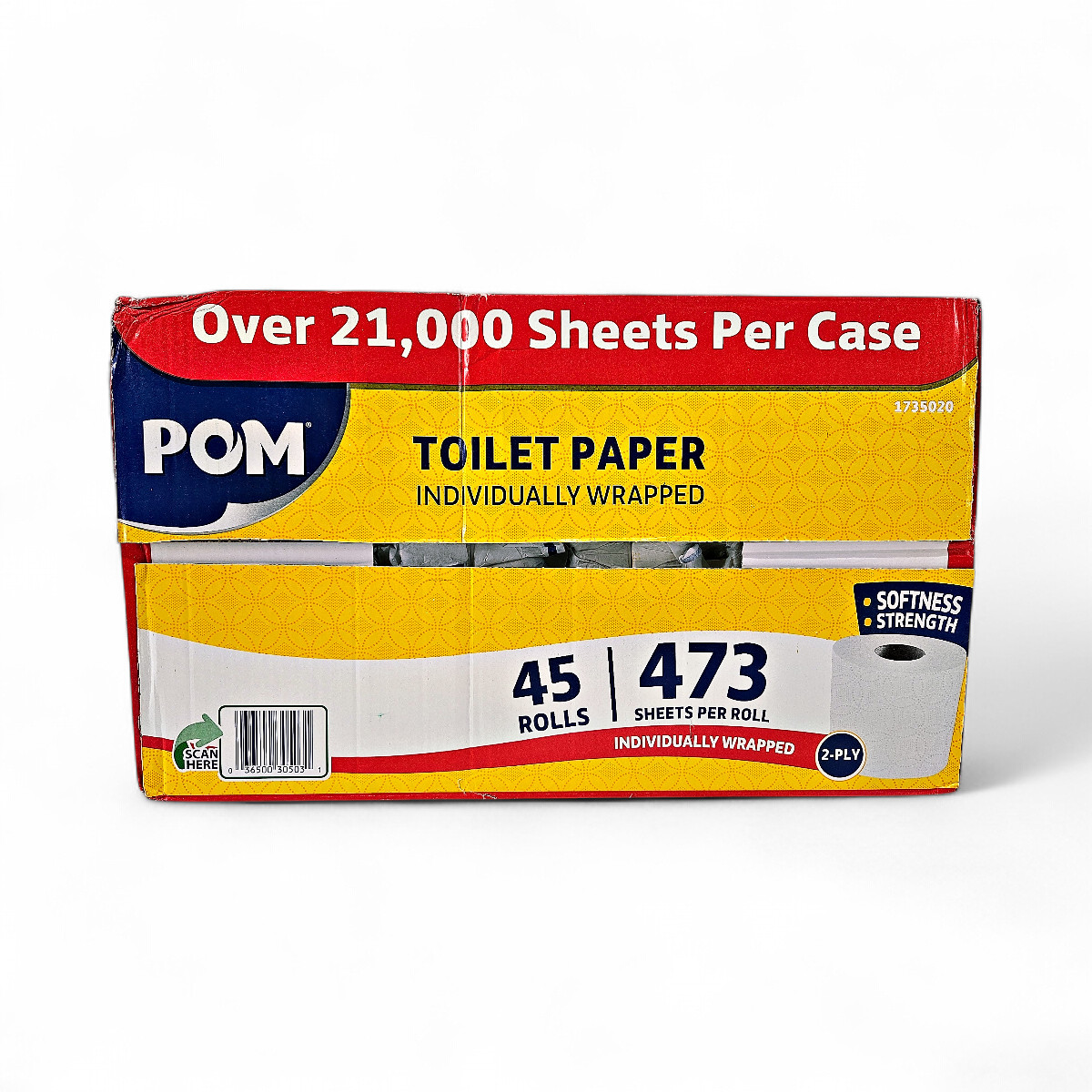 POM 2-Ply Toilet Paper Rolls Individually Wrapped Bathroom Tissue – 45 Count