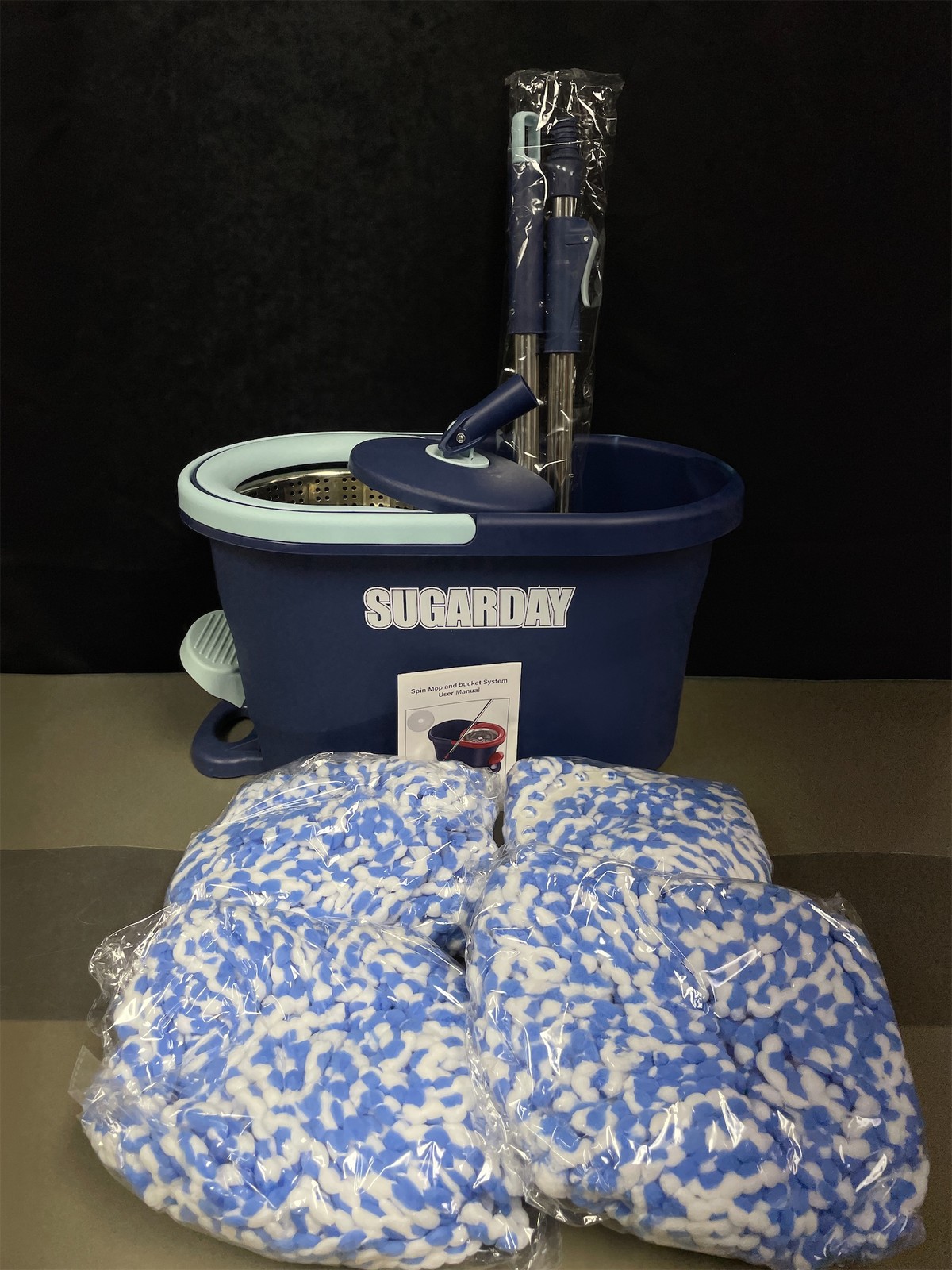 SUGARDAY Spin Mop and Bucket with Wringer Set for Floors Cleaning Heavy duty Sys
