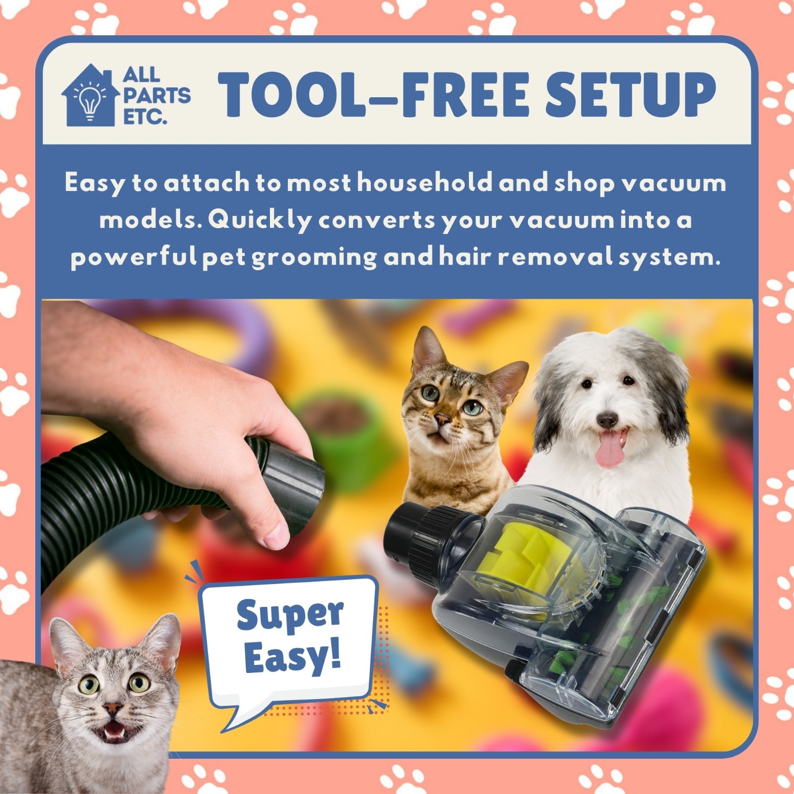 Vacuum Pet Brush Attachment Kit 5-Pack – Dog Grooming Tools with Turbo Brush