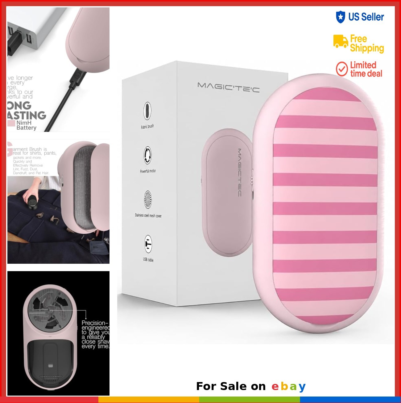 Rechargeable Fabric Shaver Lint Remover Sweater Defuzzer 3 Blades Portable