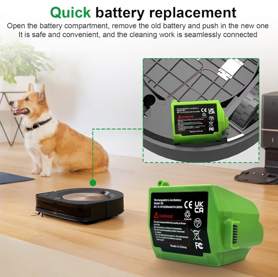Specification: 14.4V, 5200mAh. Suitable for Long-Lasting Power Supply for iRobot