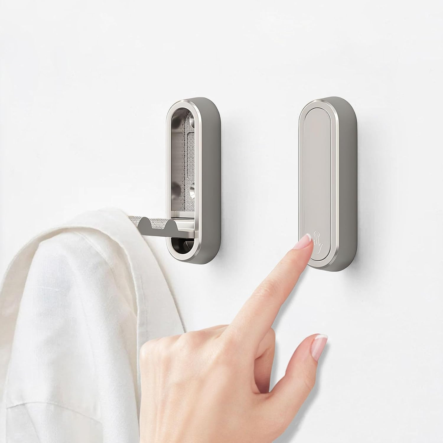 Foldable Wall Hooks Silver, 2 Pack Folding Coat Hooks, Screw Mounted | Heavy Dut