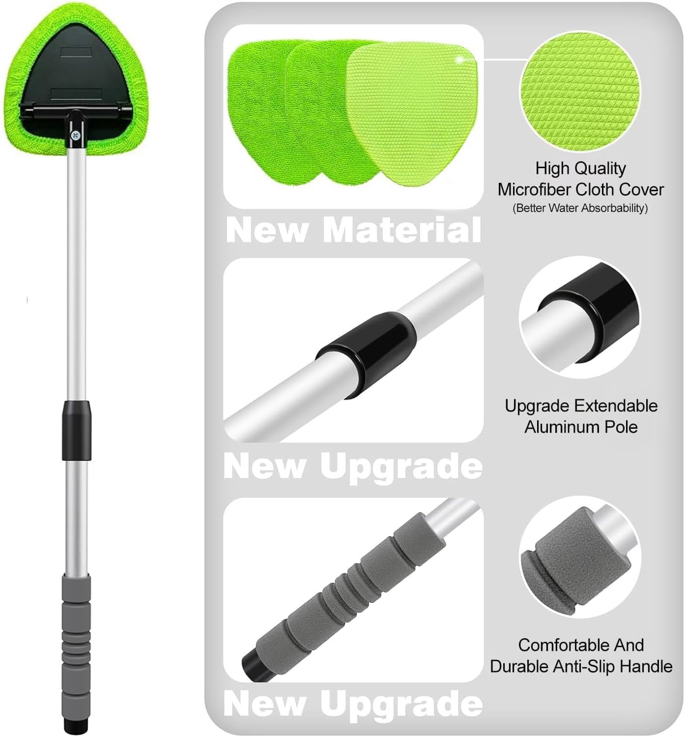 29-inch Windshield Cleaner Kit with Extendable Handle and Microfiber Pads