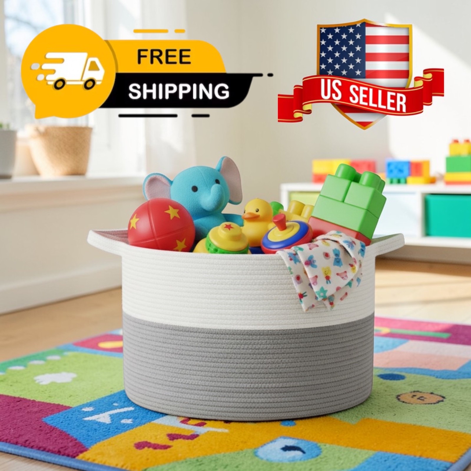 XXXL Cotton Rope Storage Basket Baby Laundry Toys Woven hamper 21.7″x13.8″