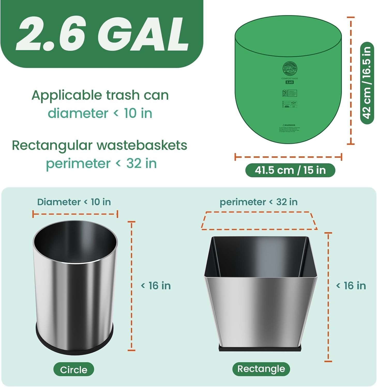Eco-Friendly 2.6 Gallon Compostable Trash Bags, 240 Count for Sustainable Living