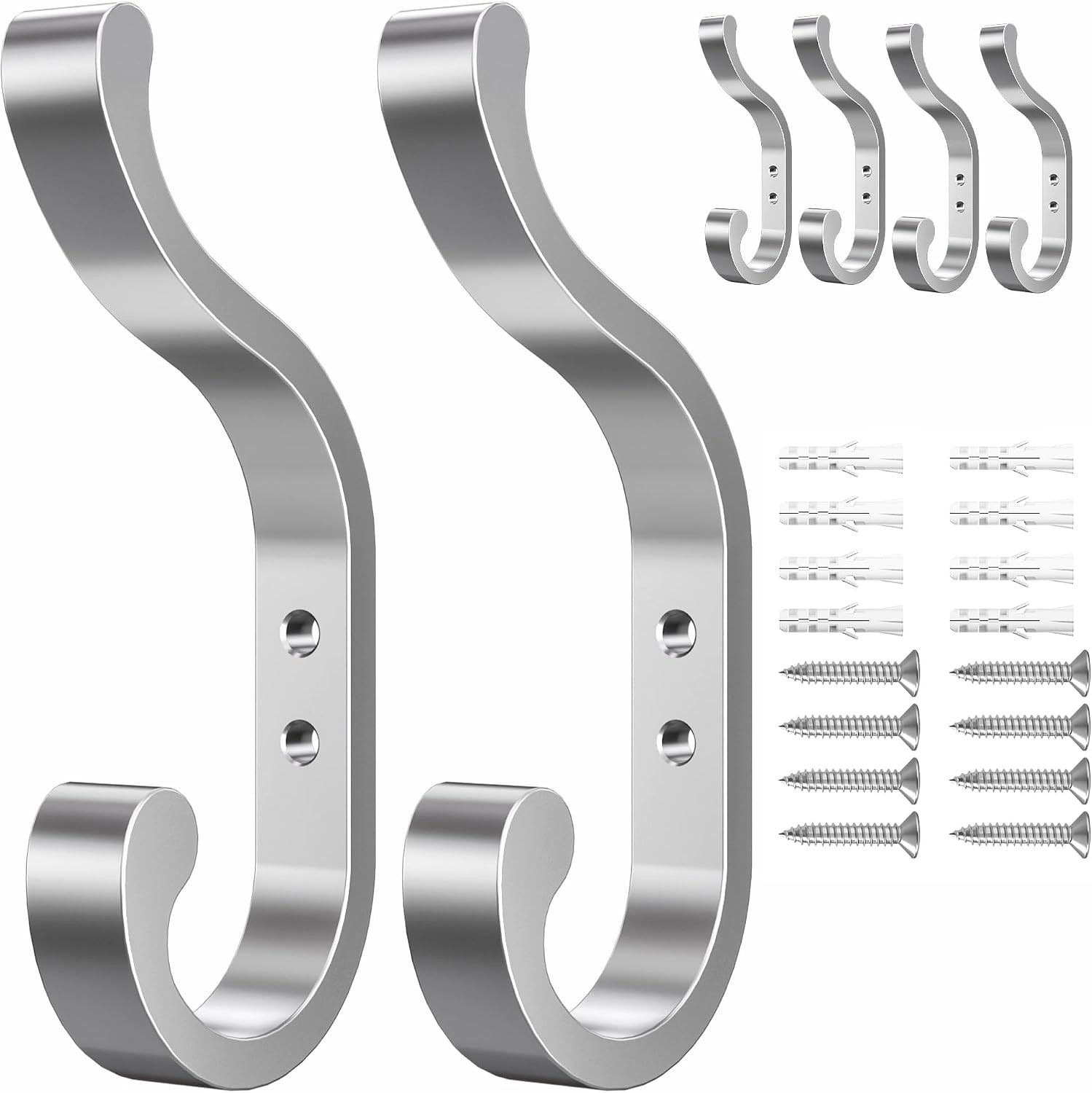 6-Pack Heavy Duty Wall Hooks – Hold 30LB for Backpacks, Towels, Coats, Keys,