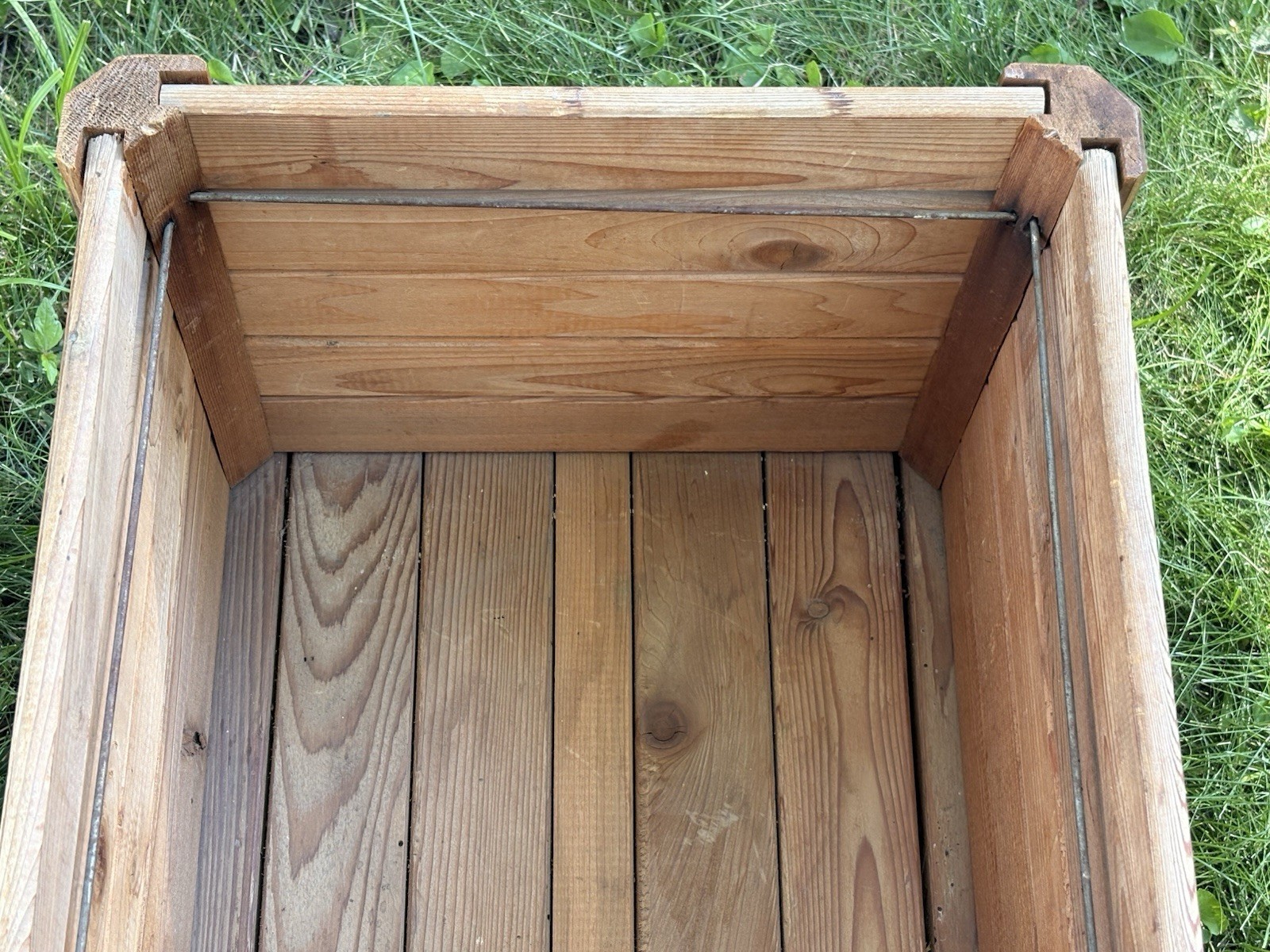 Rustic Slatted Pine Wood Storage Bin Planter Box Farmhouse 14×14 Inch Square Vtg