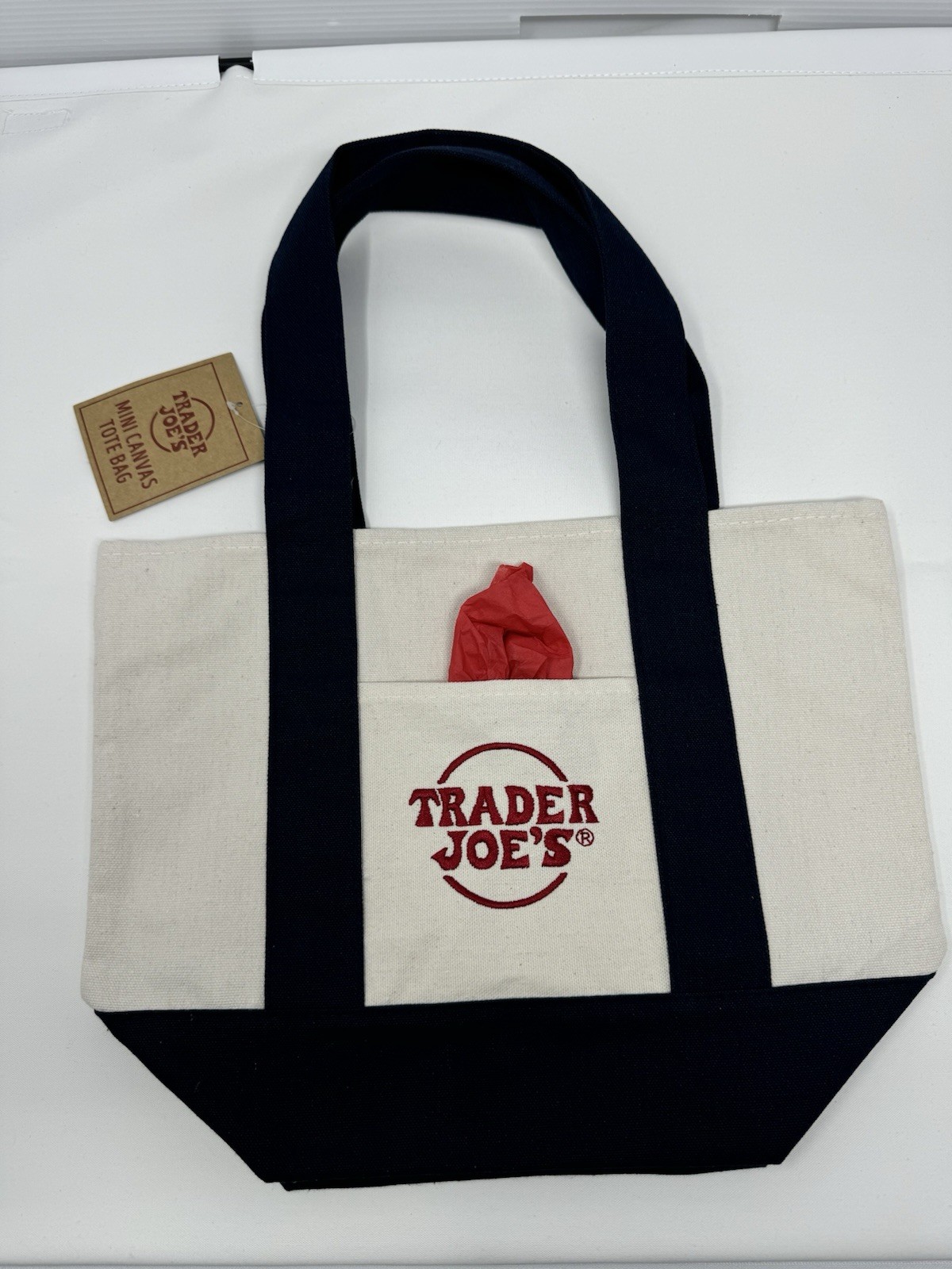 TRADER JOE’S NAVY BLUE MINI CANVAS TOTE BAG NWT FREE GIFT 🎁 FAST SHIPPING