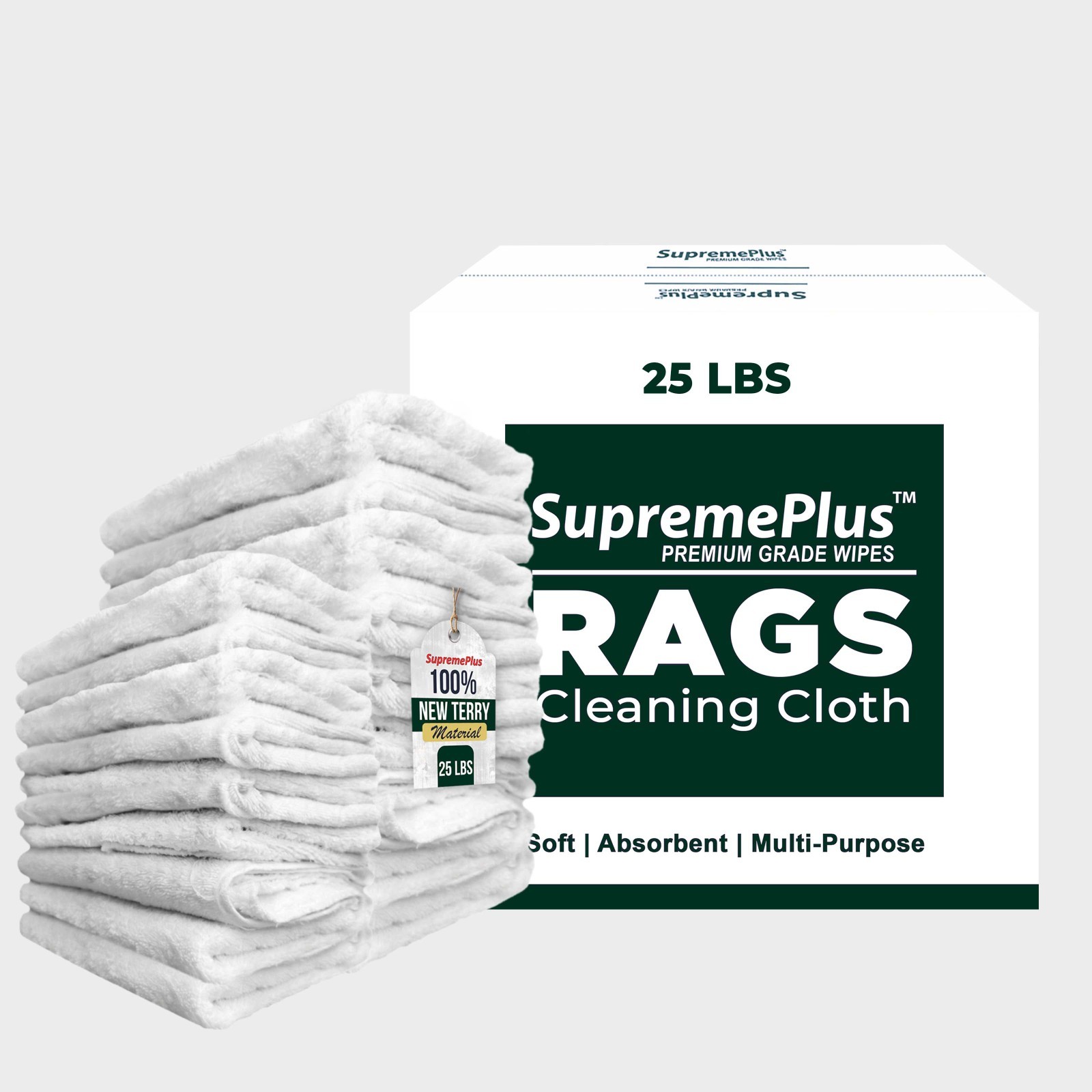 New Cotton Terry Rags 25 LB Box – White Cleaning Towels for Multipurpose Use
