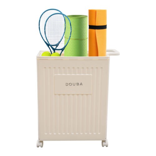 Foldable Storage Box With Wheels Removable Lid 39 × 25 × 52.5 cm Cream Yellow PP