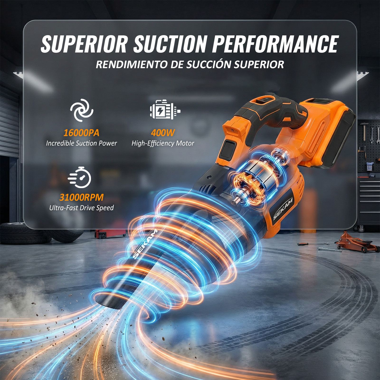 Wireless Vacuum Cleaner Handheld Stick Extension Rod Multi Surface Broom Orange