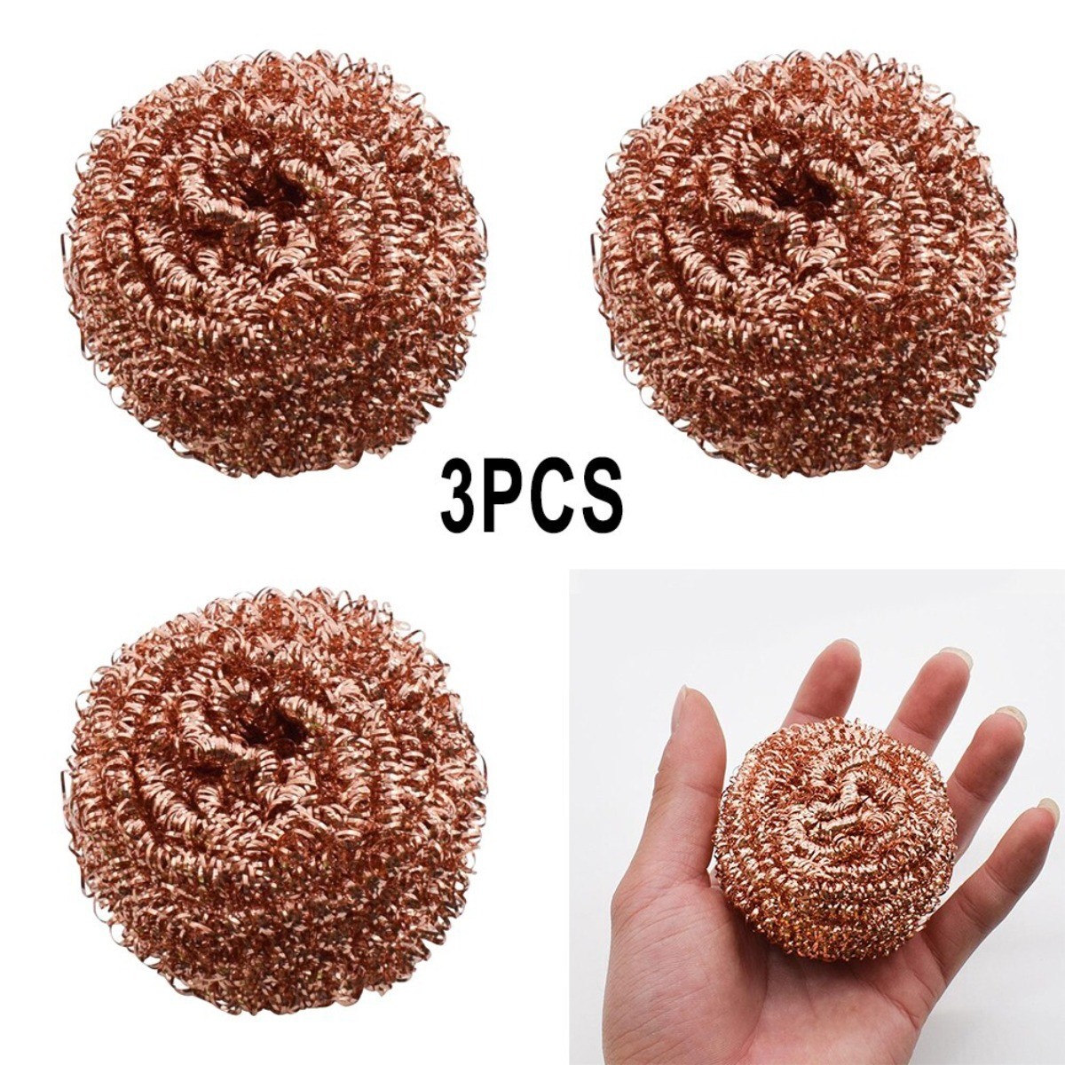 3 Pack Set Copper Metal Wire Sponge Balls For Iron Tip Nozzle And Slag Removal