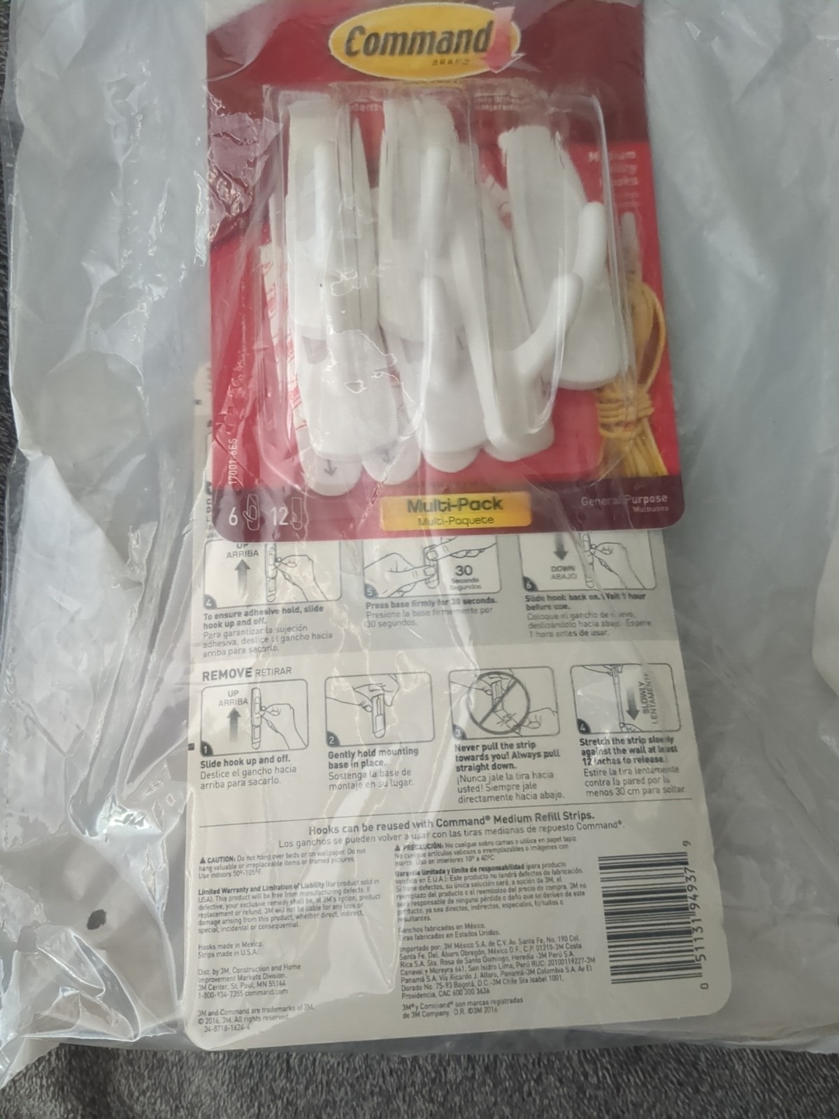 (2) 3M®️ Command General Purpose Hooks Large 3lb Cap White 6 Hooks & 12