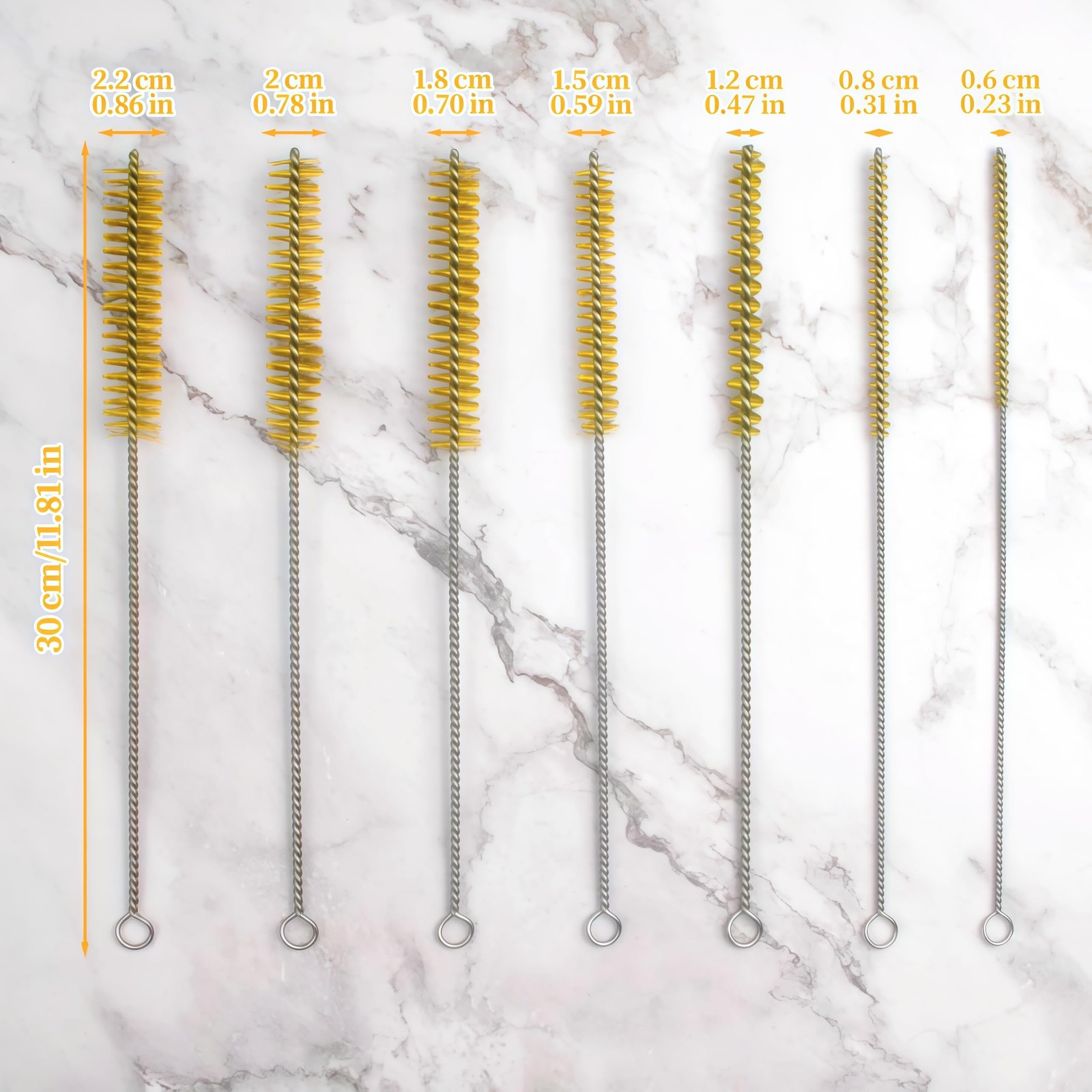 Notoke 7 PCS Brass Wire Tube Brush Kit Wire Bottle Brushes, 11” Long-Handle