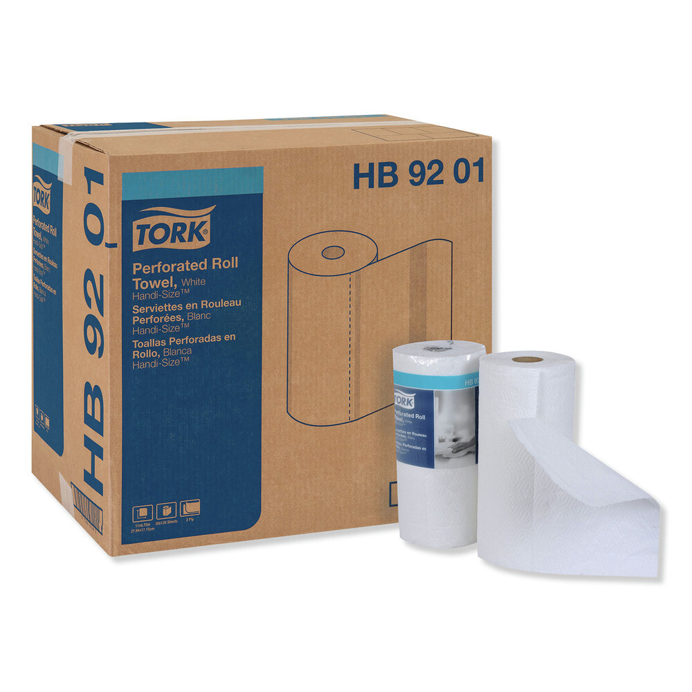 Tork HB9201 2-Ply 11″ x 6.75″ Perforated RL Towels – White (120/RL, 30/CT) New
