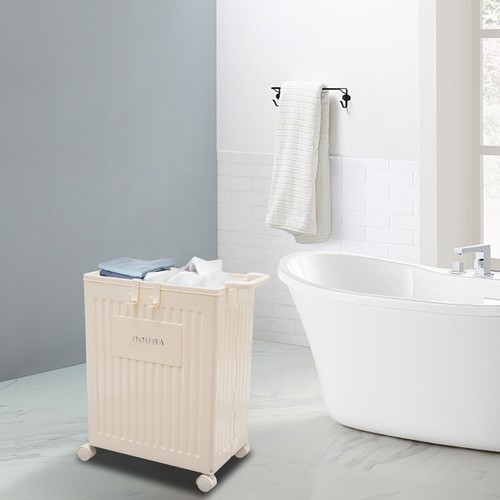 Foldable Storage Box With Wheels Removable Lid 39 × 25 × 52.5 cm Cream Yellow PP