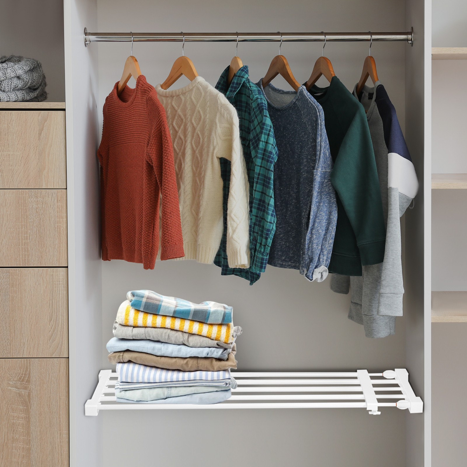 Expandable Closet Tension Shelf 19.69-31.5in Adjustable Wardrobe Divider Storage