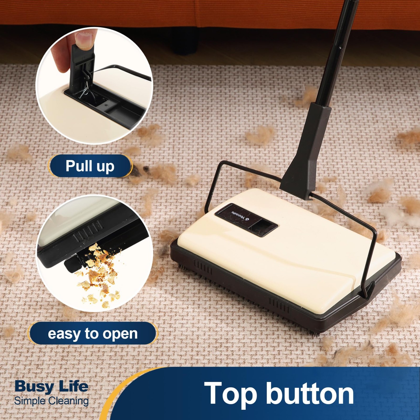 Lightweight Manual Carpet Sweeper – Non-Electric Hand Push Cleaner for Rugs, Pet