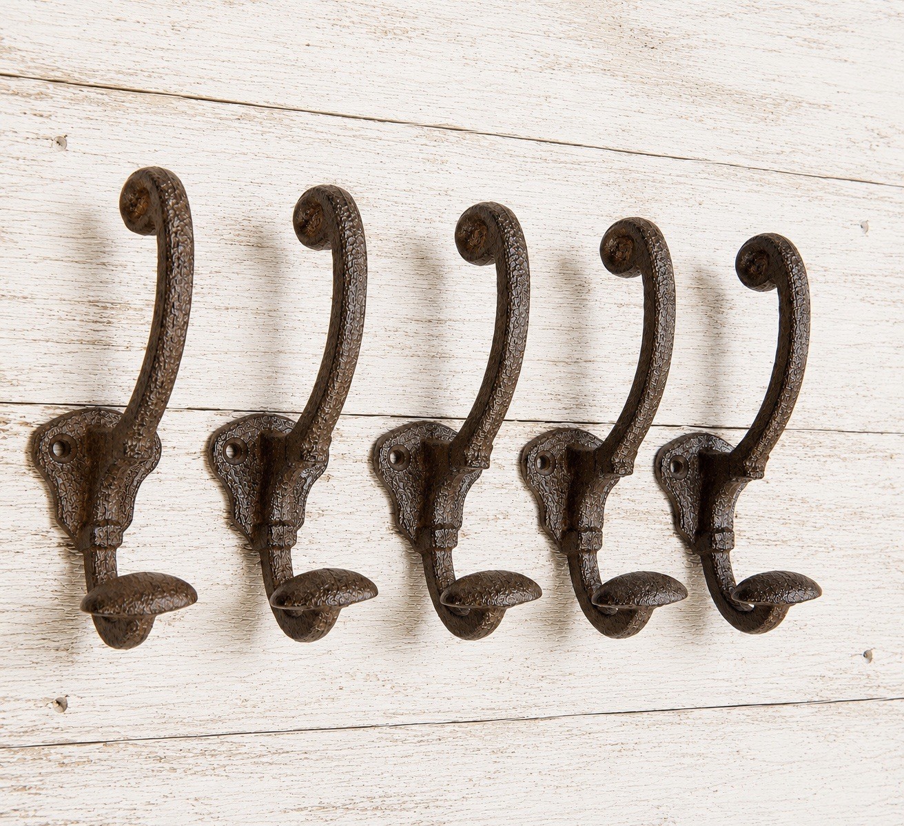 5 Cast Iron Rustic Brown double Wall Hooks Vintage Style Coat Entryway Hook 5.5”