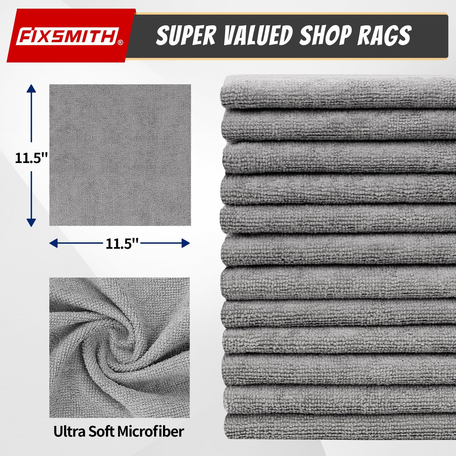 Microfiber Cleaning Towels Bulk 50 Pack Grey Absorbent Car Rags Garage Dust Clot