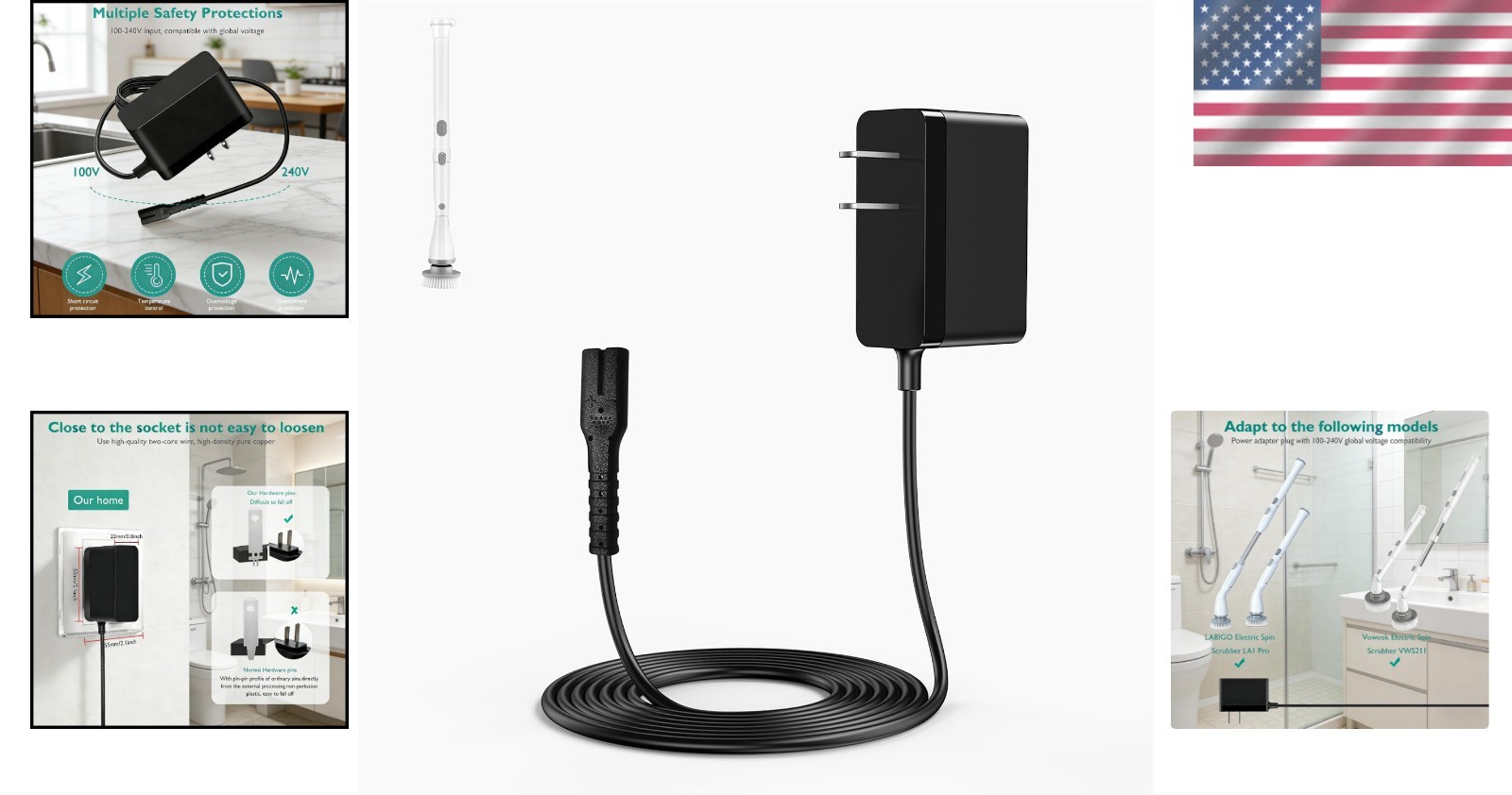 Charger Adapter for Spin Scrubber USB C Power Supply Cord Replacement Cable