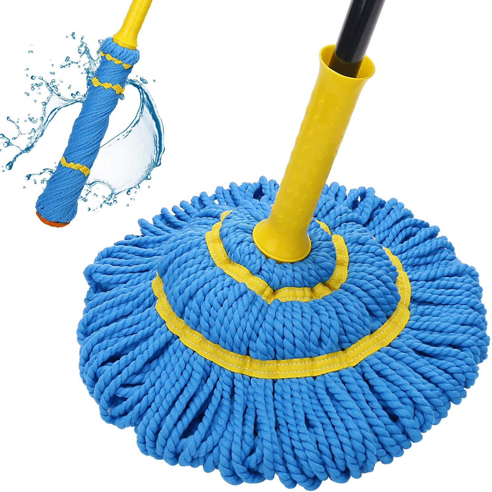 Self-Wringing Microfiber Twist Mop 57in Handle for Hardwood Household Cleaning