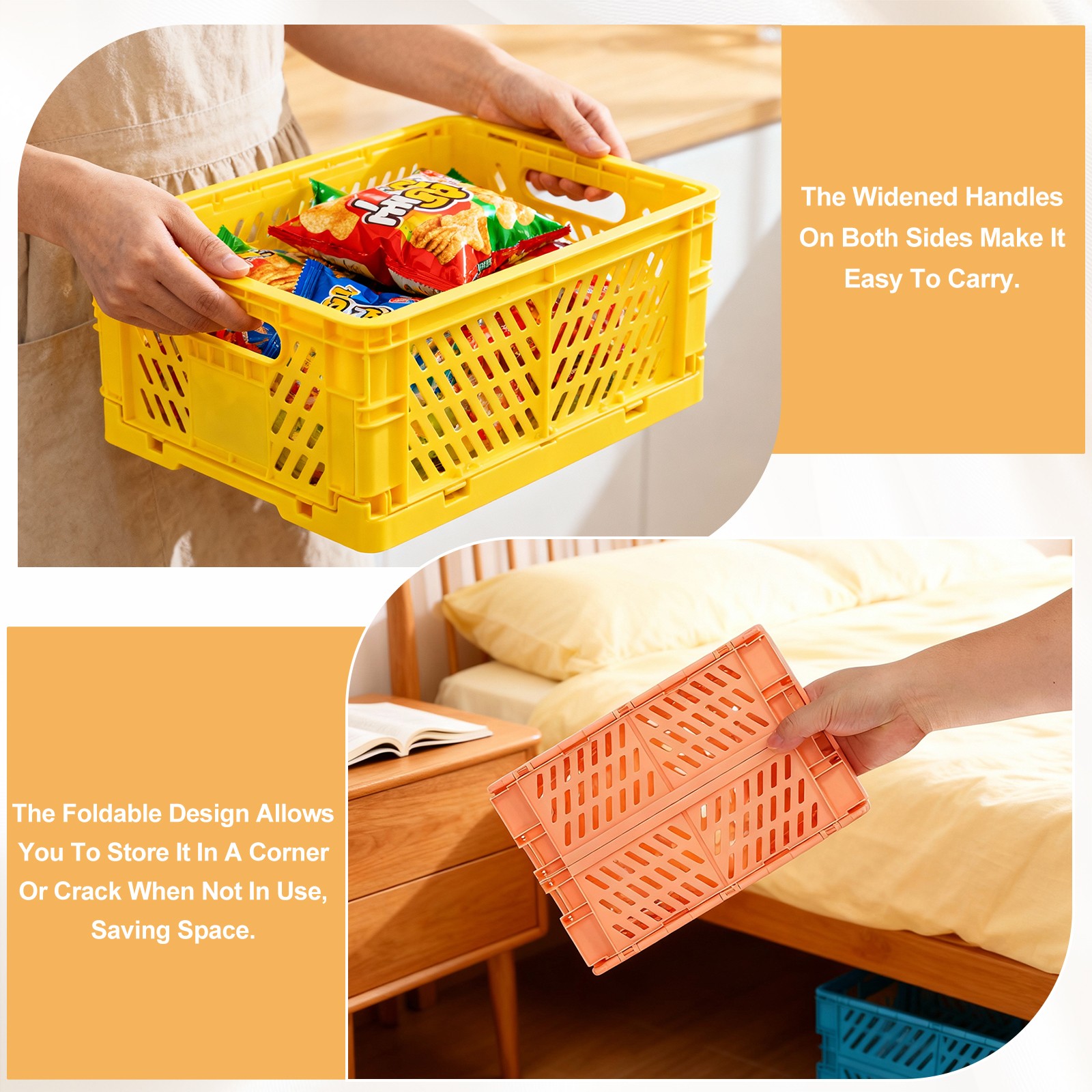 2Pcs Plastic Storage Baskets Stackable Bins(6 x 3.9 x 2.4″ Purple)