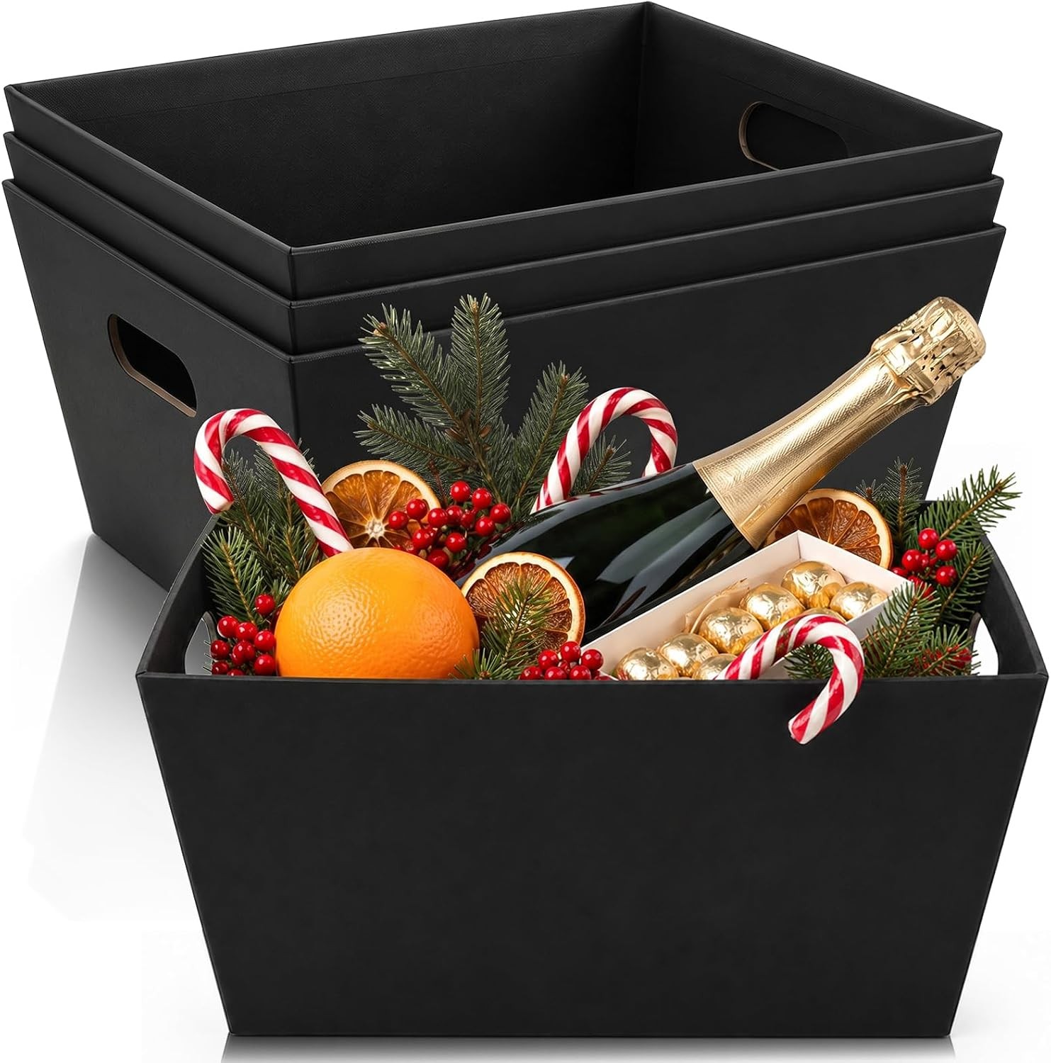 4 Pack Basket Empty, 12″ x 10″ Kraft Basket With Handle, 6 LB Cardboard Basket