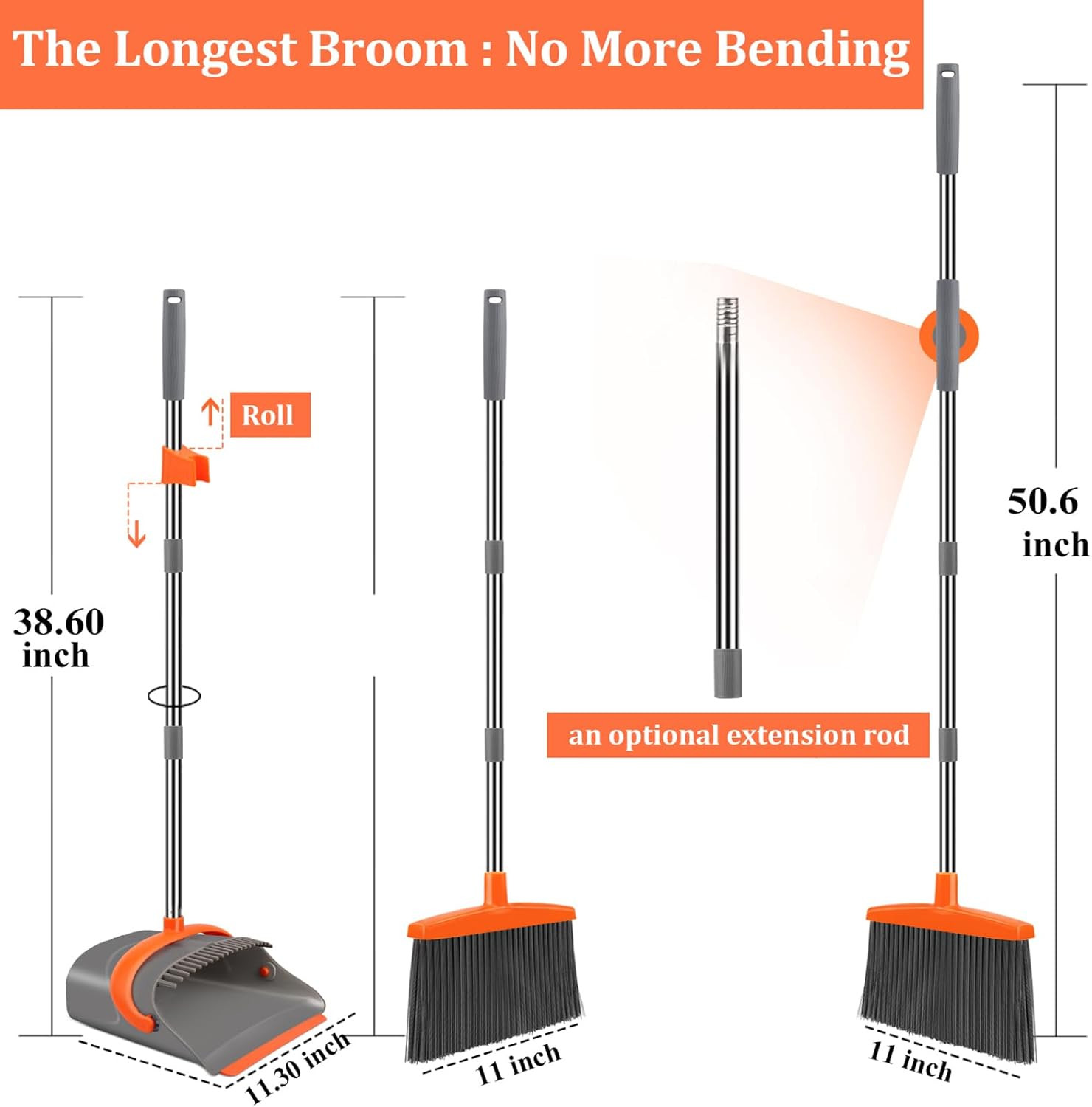 Broom and Dustpan Set Long Handle Upright Standing Sweeper Indoor Outdoor