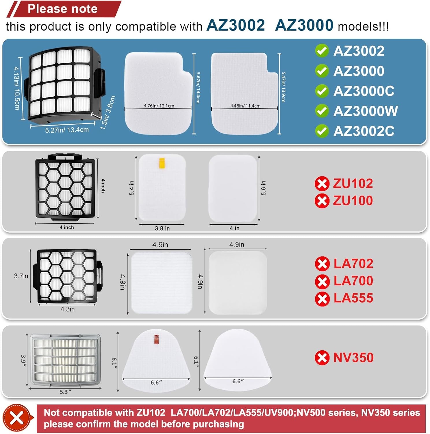 AZ3002 Brush Roller Filter and Kit Replacement for Shark AZ3002 AZ3000 AZ3000W