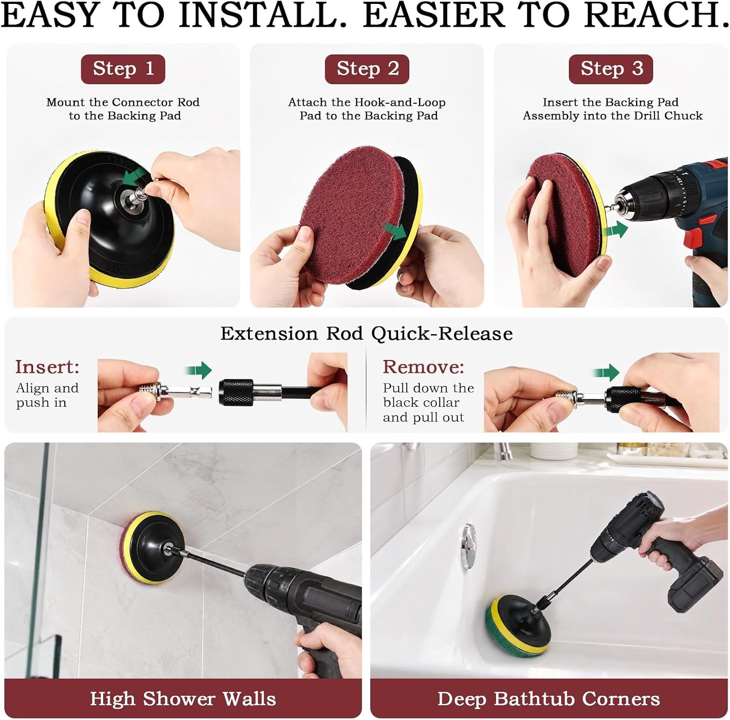 5 Inch 15 PCS Scouring Pads Drill Brush Power Scrubber Cleaning Kit | Hook and