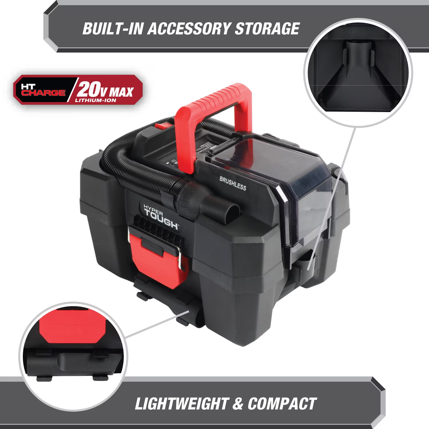 Hyper Tough 1.5 Gallon Wet Dry Vac, 20V Max, Brushless Motor, Cordless