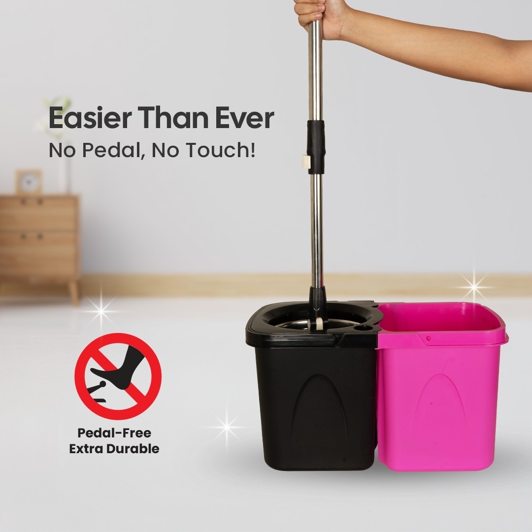 Thunder Mop Dual-Sided Spin System Stackable 6L Mop Bucket Set/3Microfiber Heads